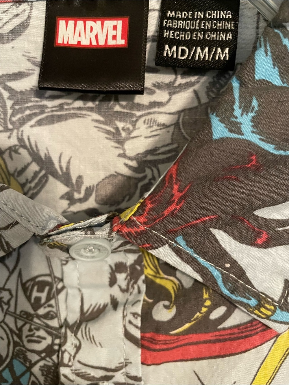 Marvel Light Blue Short-Sleeve Button-Down Shirt with Superhero Comic Print - Picture 4 of 9